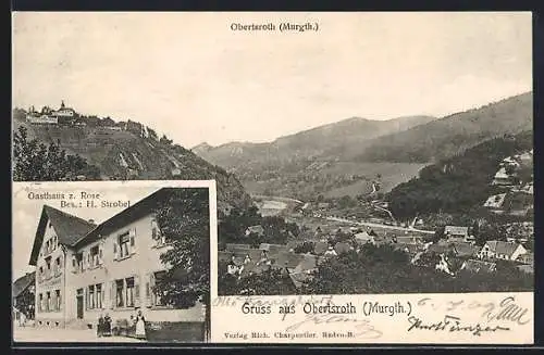 AK Obertsroth /Murgtal, Gasthaus zur Rose von H. Strobel und Ortsansicht