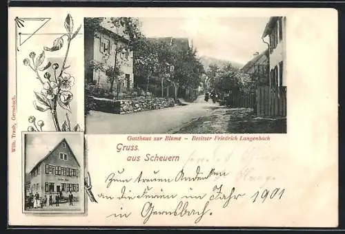 AK Scheuern / Gernsbach, Gasthaus zur Blume, Bes. Friedrich Langenbach, Strassenpartie