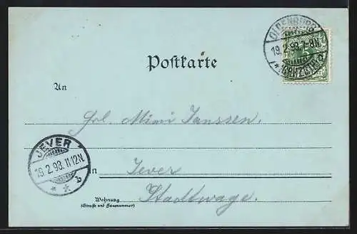 Mondschein-Lithographie Oldenburg / O., Lambertikirche, Grossherzogl. Palais, Rathaus