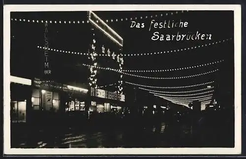 Foto-AK Saarbrücken, Anschluss Saarland 1935, Festschmuck