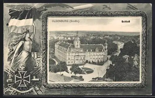 Lithographie Oldenburg /Grossh., Schloss, Germania, Eisernes Kreuz