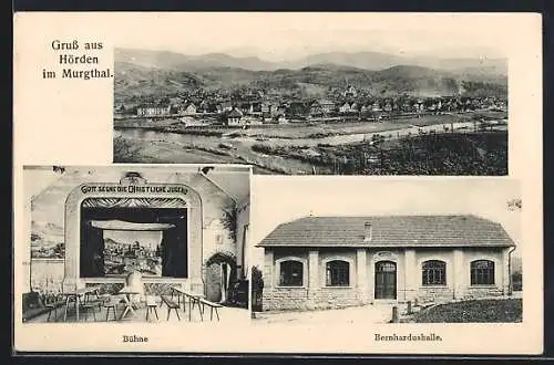 AK Hörden im Murgthal, Panorama, Gasthof Bernhardushalle, Bühne