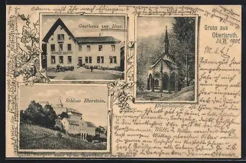 AK Obertsroth, Schloss Eberstein, Gasthaus zur Rose, Klingelkapelle