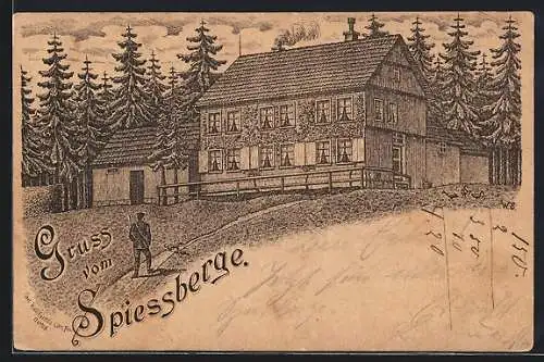 Lithographie Friedrichroda, Gasthaus Spiessberge