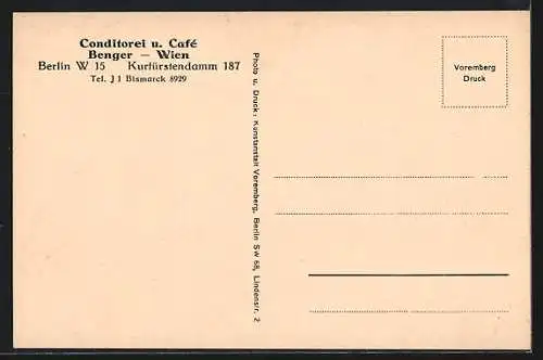 AK Berlin-Charlottenburg, Conditorei und Café Benger-Wien, Terrasse, Kurfürstendamm 187