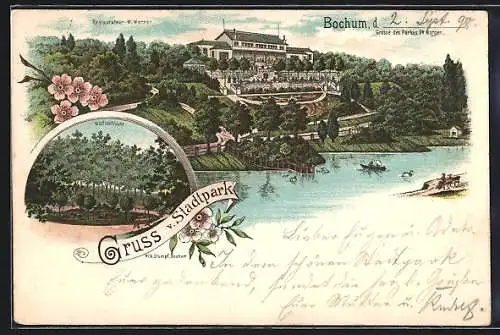 Lithographie Bochum, Restaurant im Stadtpark v. W. Werner, Wolfsschlucht