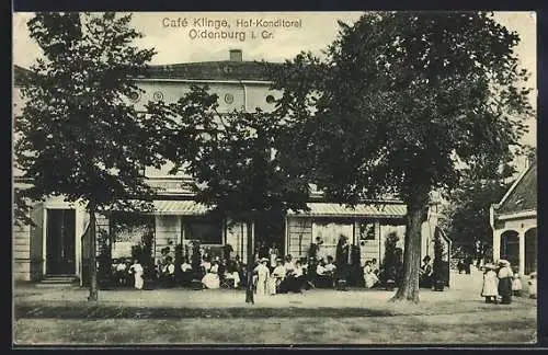 AK Oldenburg i. Gr., Hof-Konditorei Café Klinge mit Terrasse