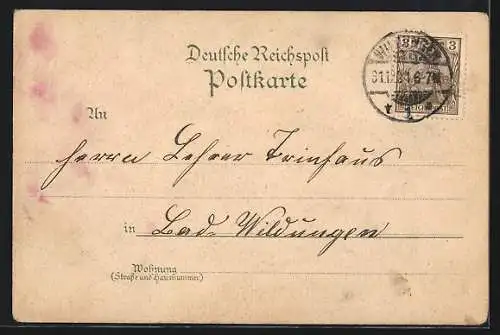 Lithographie Kleinern, Colonialwarengeschäft von Carl Blümer, Kirche und Totalansicht