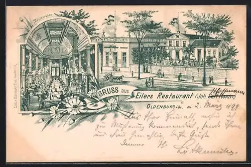 Lithographie Oldenburg i. Gr., Eilers Restaurant, Inh. Carl Roxin