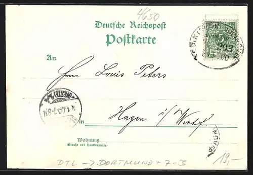 AK Dortmund, Zeche Zollern, Zeche Erin, Zeche Rheinelbe, Glück Auf 1900 - Festpostkarte