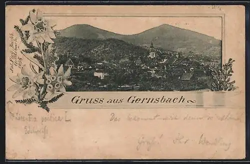 Vorläufer-AK Gernsbach, 1895, Ortsansicht mit Umgebung