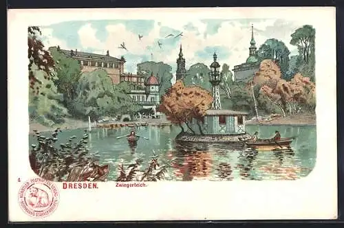 Lithographie Dresden, Partie am Zwingerteich