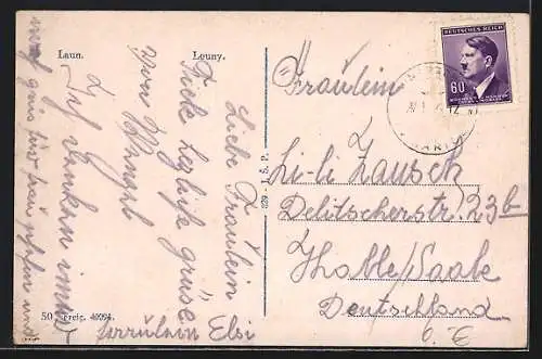 AK Laun / Louny, Teilansicht der Stadt, Szenen aus dem Hopfenanbau