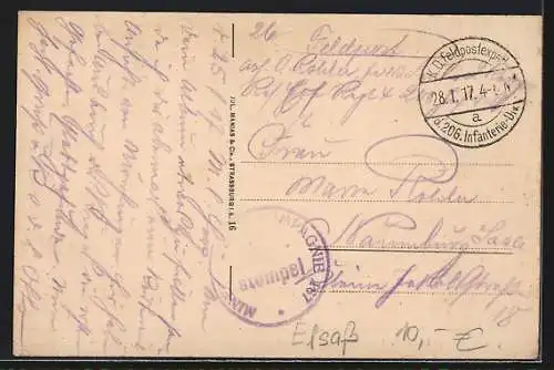 AK Mörchingen, Marktplatz mit Benzin-Geschäft