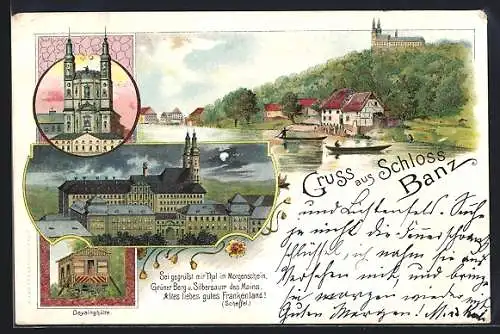 Lithographie Staffelstein / Lichtenfels, Schloss Banz, Deysinghütte, Kloster