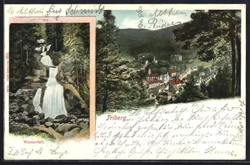 AK Triberg, Wasserfall und Ortsansicht