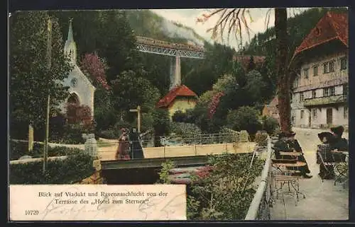 AK Höllsteig, Blick von der Terrasse des Hotel zum Sternen auf Viadukt und Ravennaschlucht