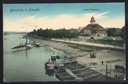 AK Dresden-Blasewitz, Dampfschiffrestaurant mit Anlegestelle und Promenade