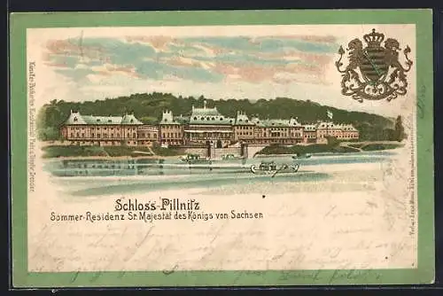 Lithographie Dresden-Pillnitz, Schloss Pillnitz, Wappen