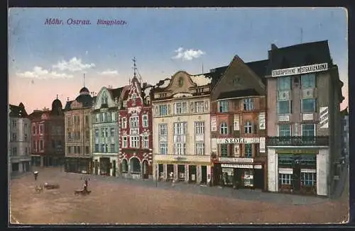 AK Mähr. Ostrau, Ringplatz mit Geschäften