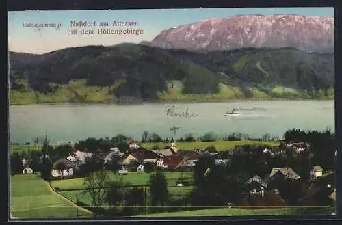 AK Nussdorf am Attersee, Ansicht mit den Bergen