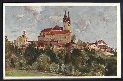 Künstler-AK Linz a. d. Donau, Pöstlingberg mit Kirche