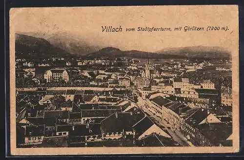 AK Villach, Teilansicht vom Stadtpfarrturm mit Görlitzen