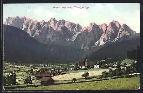 AK Gosau, Ortspartie mit dem Stuhlgebirge