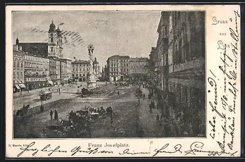 AK Linz, Franz Josefplatz mit Denkmal