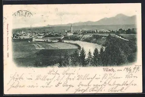 AK Villach, Ortsansicht mit Flusslauf