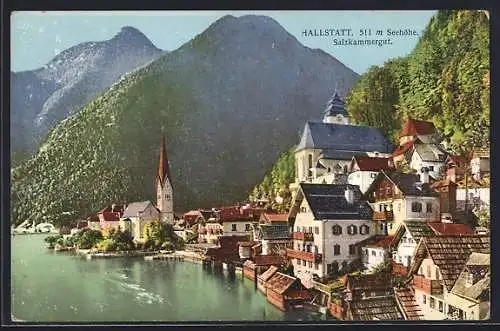 AK Hallstatt /Salzkammergut, Teilansicht mit Kirche