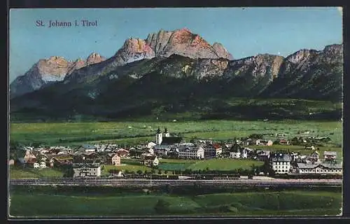 AK St. Johann i. Tirol, Teilansicht mit Kirche