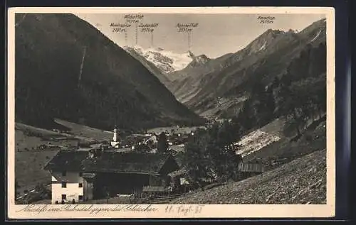 AK Neustift im Stubaital, Teilansicht gegen die Gletscher: Zuckerhütl, Wilder Pfaff und Maierspitze