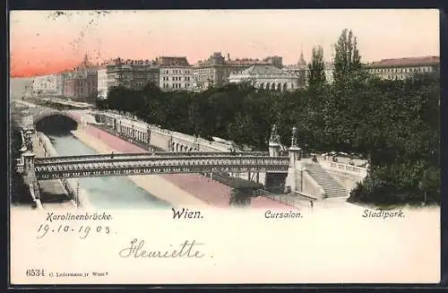 AK Wien, Karolinenbrücke, Cursalon und Stadtpark