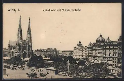 AK Wien, Votivkirche mit Währingerstrasse