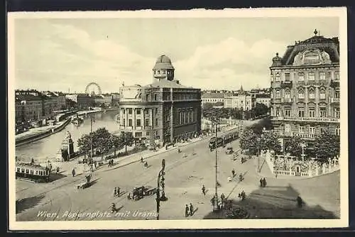 AK Wien, Aspernplatz mit Urania und Strassenbahn