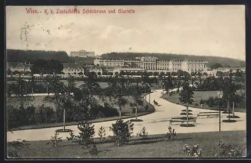 AK Wien XIII, K.K. Lustschloss Schönbrunn und Gloriette