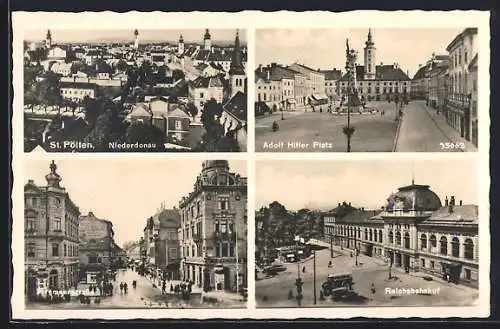 AK St. Pölten, Totalansicht, Platz, Reichsbahnhof