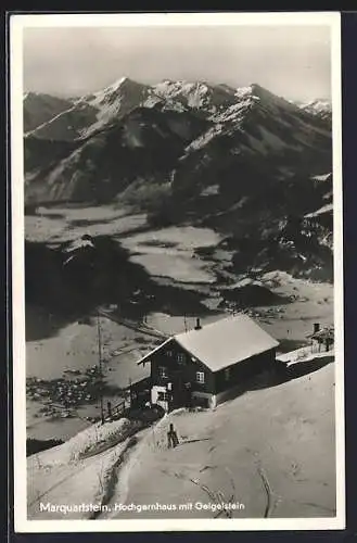 AK Hochgernhaus /Marquartstein, Berghütte mit Geigelstein im Winter, Pächter Hans Hutter