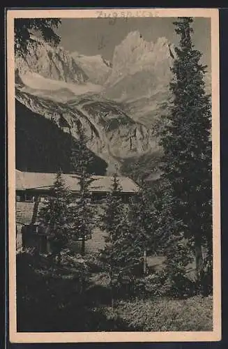 AK Höllentalhütte, Blick auf die Zugspitze