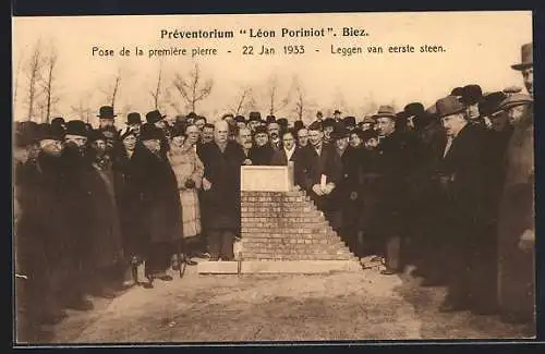 AK Biez, Préventorium Léon Poriniot, Pose de la première pierre 1933