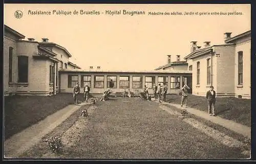 AK Bruxelles, Assistance Publique, Hôpital Brugmann, Médecine des adultes, Jardin et galerie entre deux pavillons