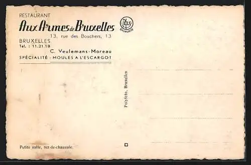AK Bruxelles, Restaurant aux Armes de Bruxelles, 13, Rue des Bouchers, 13