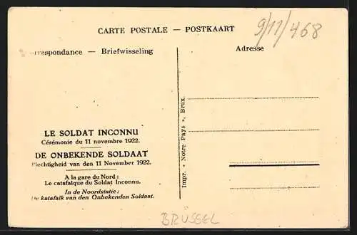 AK Brüssel, Le Soldat Inconnu, Cérémonie du 11 novembre 1922