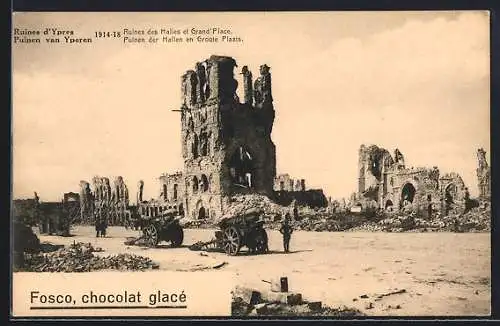 AK Ypres, Ruines des Halles et Grand`Place