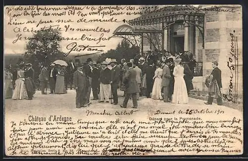 AK Houyet, Chateau d`Ardenne, Départ pour la Promenade