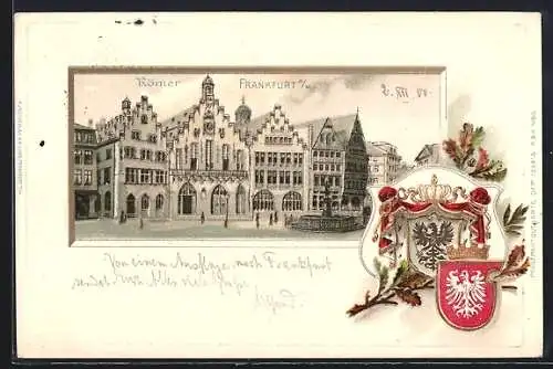 Passepartout-Lithographie Frankfurt /Main, Römer, Wappen