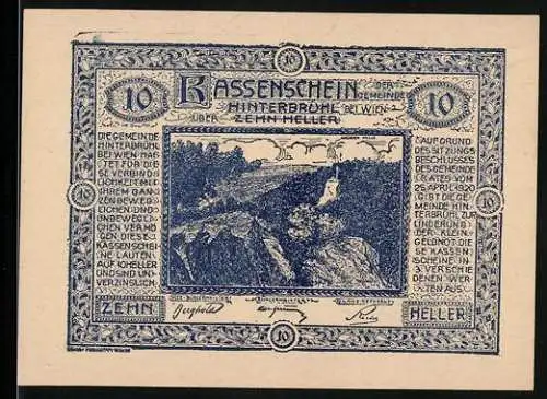 Notgeld Hinterbrühl 1920, 10 Heller, Landschaft und Julienturm