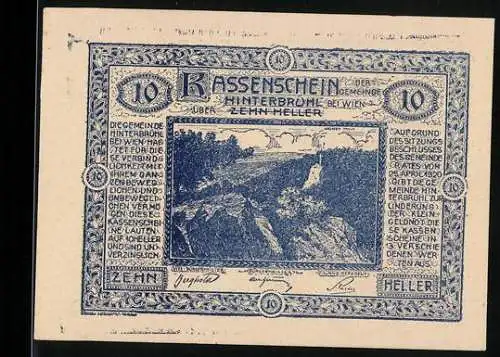 Notgeld Hinterbrühl 1920, 10 Heller, Landschaft und Burgansicht