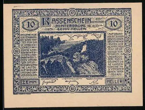 Notgeld Hinterbrühl 1920, 10 Heller, Landschaft und Ruine